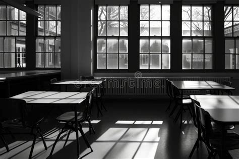 Black and White Photo of a Classroom with Students and Teacher, Empty Classroom in Black and ...