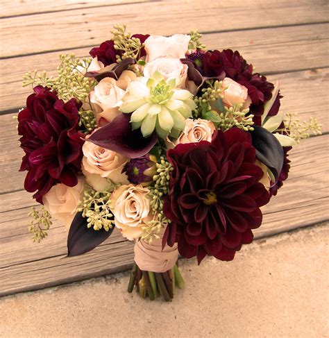 Bouquet of quicksand roses, burgundy dahlia and succulents--beautiful | Wedding Flowers ...