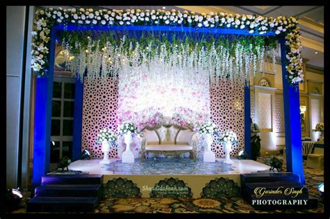 Blue-White theme sangeet decor | Top destination weddings, Wedding ...