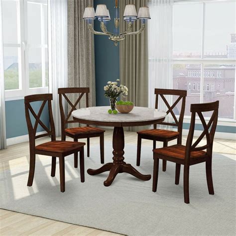 5 Pieces Retro Dining Table and Chairs Set for 4 Persons, Round Solid ...