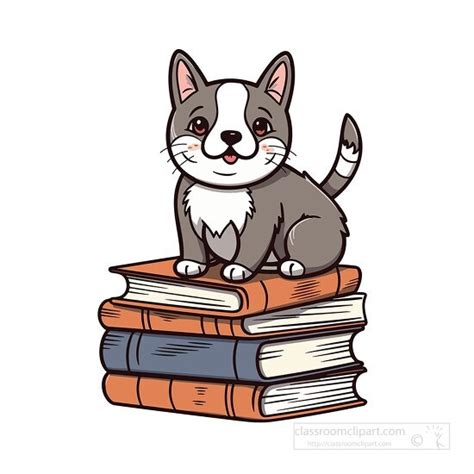 Book Clipart-smiling cat on stack of books clip art