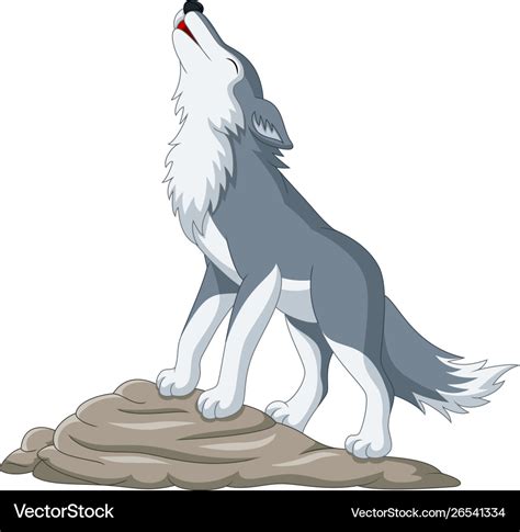 Cartoon wolf howling on rock Royalty Free Vector Image