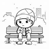 Black And White Coloring Pages Of Sad Boy Sitting On A Bench Near City  sketch template