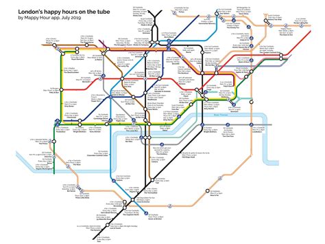 This Tube map shows the nearest happy hour to each…