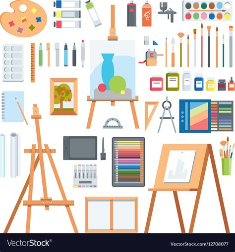 Art tools flat painting icons set Royalty Free Vector Image