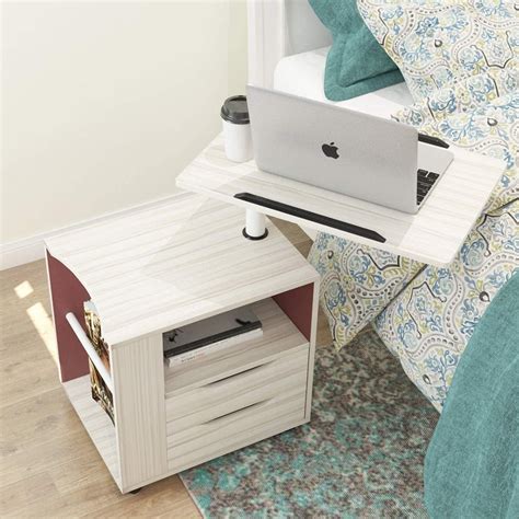 SOGES Height Adjustable Nightstand Movable Bedroom Side Table with 2 ...