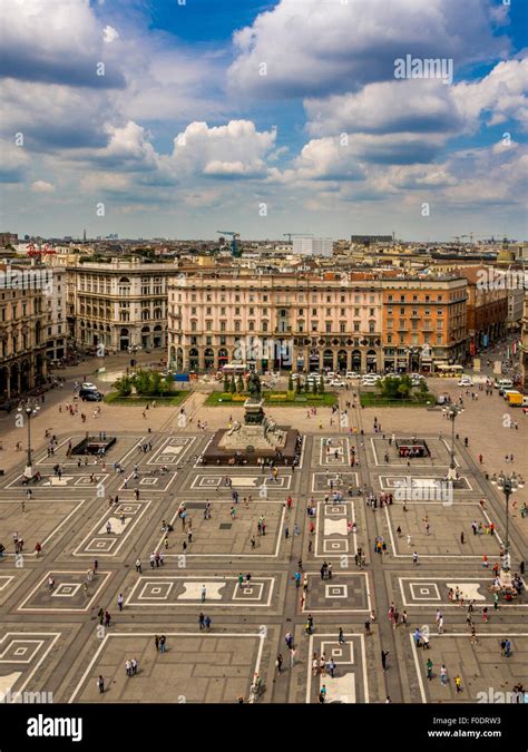 Aerial view of Piazza del Duomo and King Victor Emmanuel II statue ...