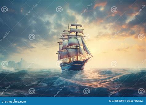 A Sailboat in the Ocean with a Sunset in the Background Stock Illustration - Illustration of ...