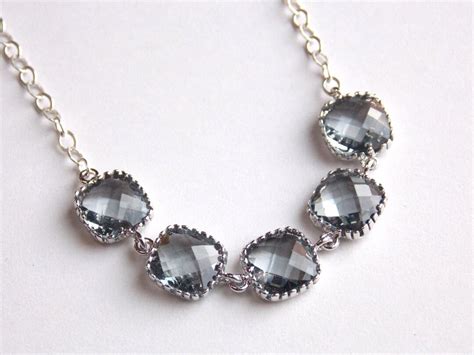 Gray Necklace, Grey Necklace, Silver Gray Pendant, Sterling Silver ...