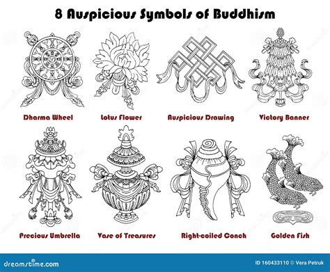 Design Set with Eight Auspicious Symbols of Buddhism Isolated on White Stock Vector ...