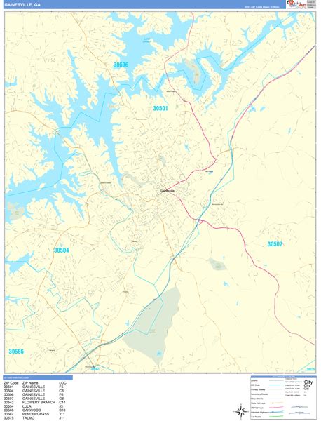 Gainesville Georgia Zip Code Wall Map (Basic Style) by MarketMAPS - MapSales