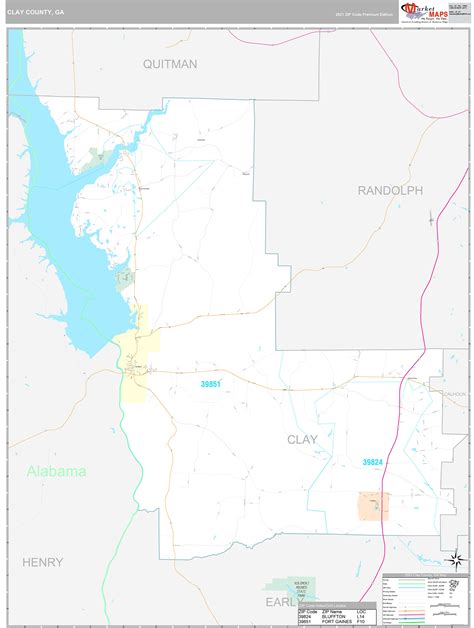 Clay County, GA Wall Map Premium Style by MarketMAPS