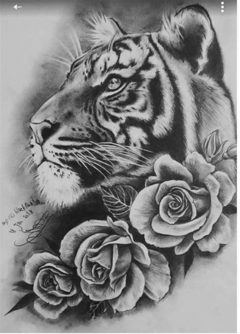 Tiger Head Tattoo with Roses