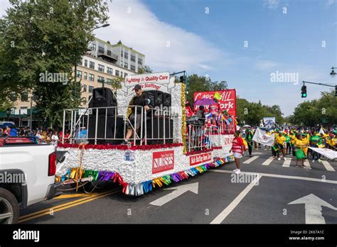 The West Indian Labor Day Parade with a beautiful float and a large ...