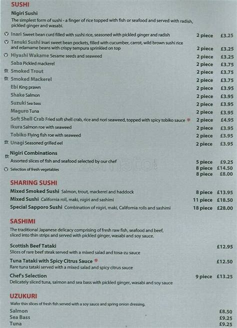 Sapporo Teppanyaki Menu, Menu untuk Sapporo Teppanyaki, Castlefield ...