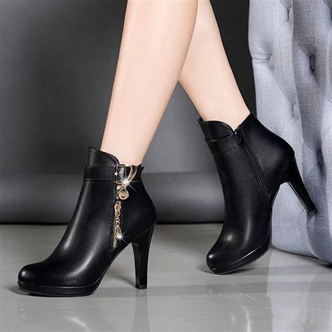 Boots Women Ankle Boots For Women Thin Heel Zipper Casual Female Shoes Leather Boots Botas Mujer