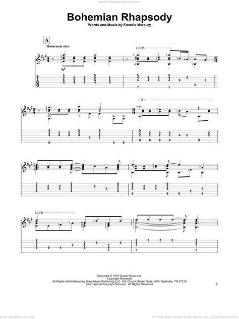 Queen - Bohemian Rhapsody sheet music (intermediate) for guitar solo