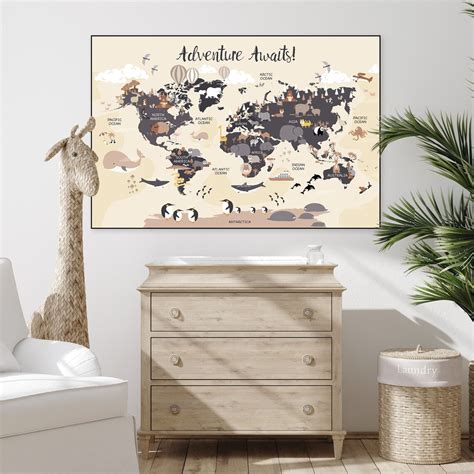 Printable World Map Nursery Poster Downloadable Playroom - Etsy