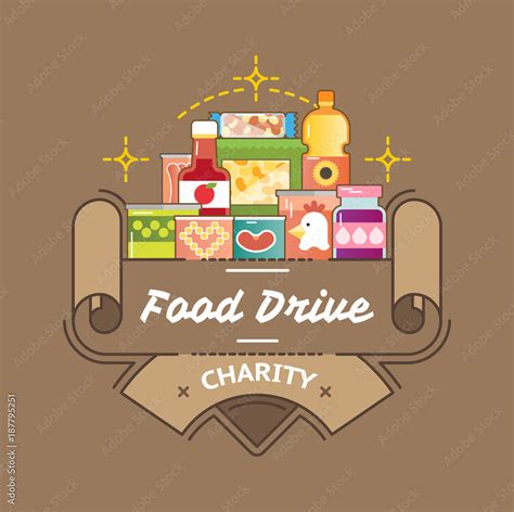 Food Drive canned food charity movement, vector badge logo illustration ...