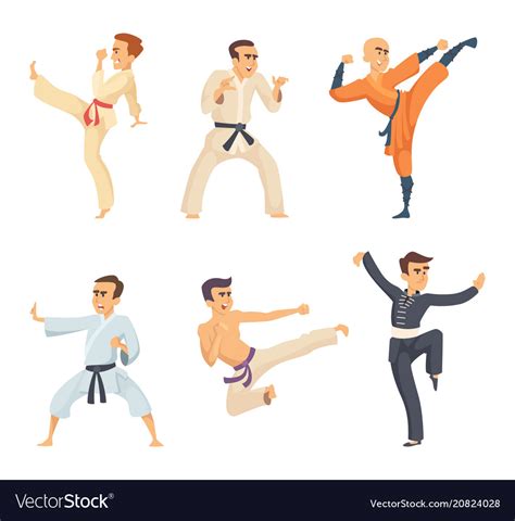 Sport fighters in action poses cartoon characters Vector Image