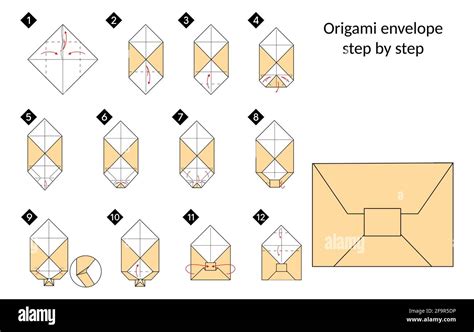 How to make a origami envelope vector illustration. Color black line step by step DIY ...