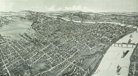 Historic map shows bird's eye view of Parkersburg, WV in 1899