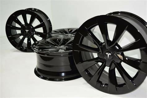 19” Tesla Model 3 TM3 Factory OEM Wheels Rims gloss Black OEM 2022 2021 ...