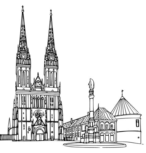 Cathedral of Zagreb coloring page - Download, Print or Color Online for Free