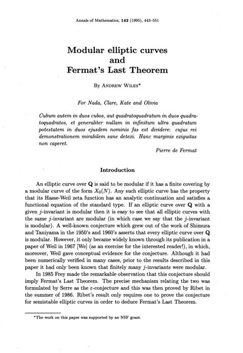 Fermat's last theorem proof by andrew wiles