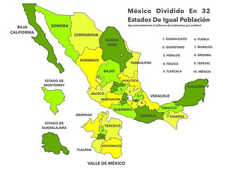 México dividido en 32 estados de igual población [OC] : r/mexico