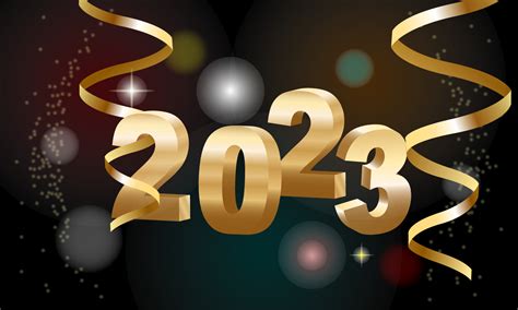 bonne année 2023. accrocher des numéros 3d dorés avec des rubans et des confettis sur un arrière ...