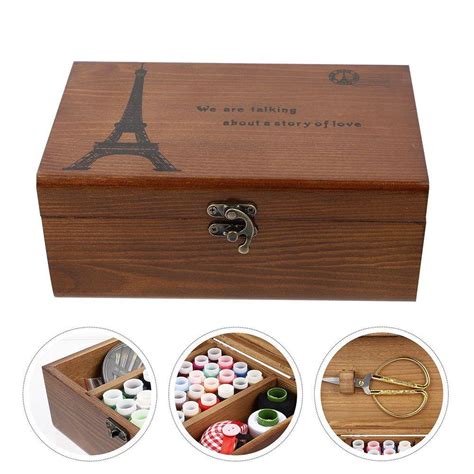 Cheap Accessories Empty Basket Wooden Box Sewing Kit Box Sewing Storage Case Needle Thread ...