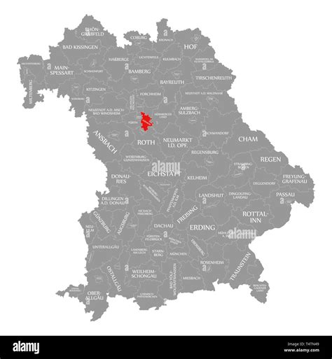 Nuremberg city red highlighted in map of Bavaria Germany Stock Photo - Alamy