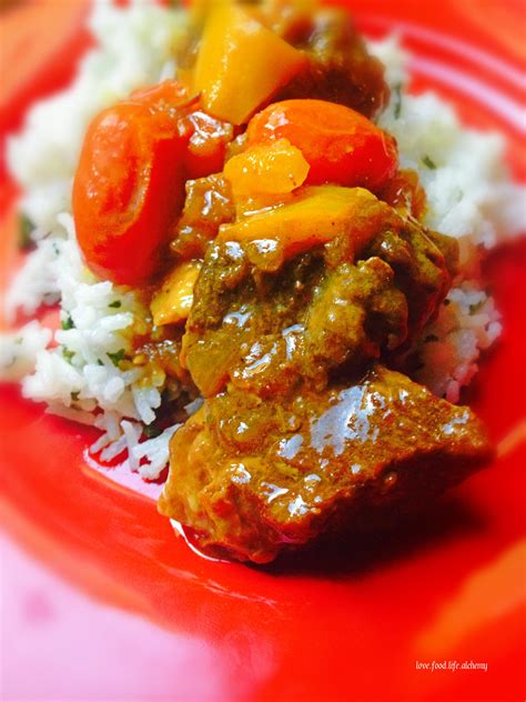 Coconut Beef Curry with Cherry Tomatoes & Cilantro Lime Rice