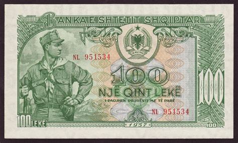 Albania 100 lek banknote, 1957, showing a soldier (btw nice kerchief ...