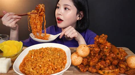 SUB[광고]60계 치킨 더매운고추치킨 순살 까르보 불닭볶음면 먹방 ! 치즈볼까지 리얼사운드 Carbo-Spicy Chicken Noodles chicken mukbang ...