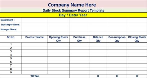 Top 5 Stock Summary Report Template – Excel Word Templates