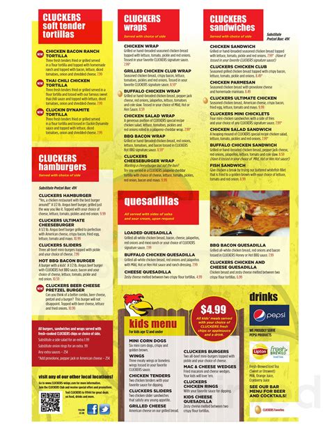 Cluckers menu in Jeffersonville, Indiana, USA