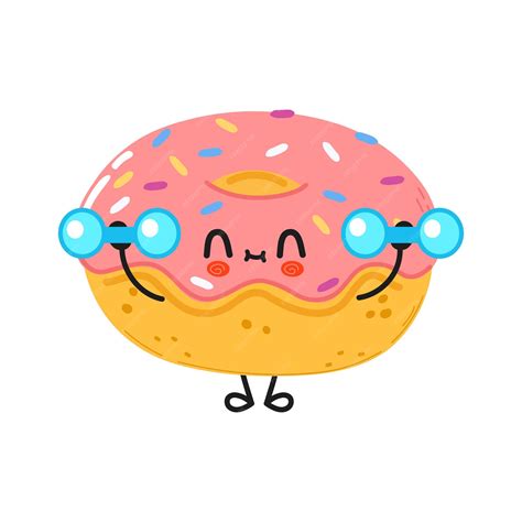 Premium Vector | Cute funny donut character with dumbbells