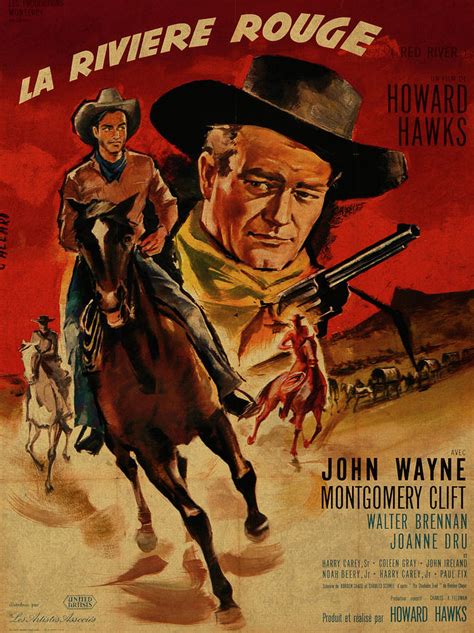 John Wayne Red River French Version Vintage Classic Western Movie Poster Mixed Media by Design ...