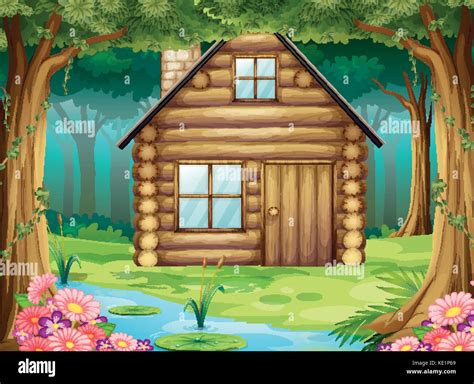 Wooden hut in the forest illustration Stock Vector Image & Art - Alamy