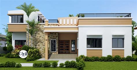 Single Story Roof Deck House Design With Plan Detail | Engineering Discoveries