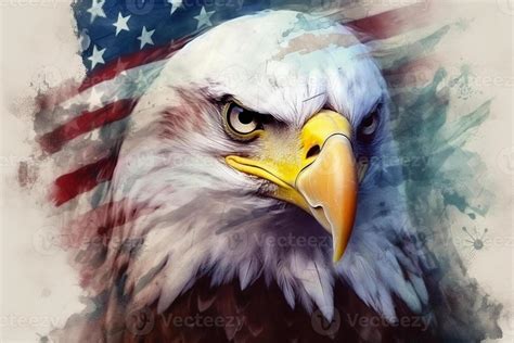 painting of a bald eagle with an american flag in the background. generative ai. 28485525 Stock ...