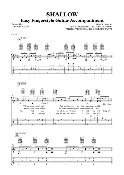 Shallow TAB Fingerstyle Solo Guitar Arrangement Tab & Score Notation ...