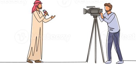 Single one line drawing Arabian reporter, operator. News reporter ...