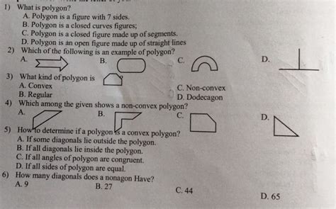 Solved: 1)What is polygon? A. Polygon is a figure with 7 sides. B. Polygon is a closed curves ...