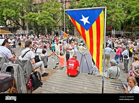 Catalans dancing the Sardana (traditional dance of Catalonia) outside the Cathedral, Barcelona ...