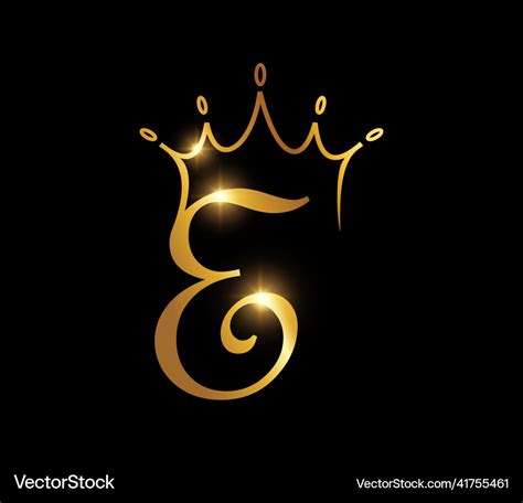 Golden crown monogram initial letter e Royalty Free Vector