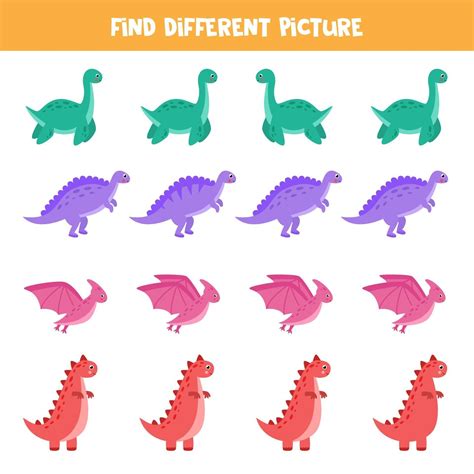 Find different dinosaur in each row. Logical game for kids. 2170277 Vector Art at Vecteezy