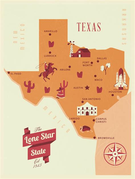 Texas Map the Lone Star State Map Original Texas Map - Etsy